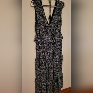 Lulu’s Spring In Your Step Black Floral Print Tiered Maxi Dress Ruffles XL